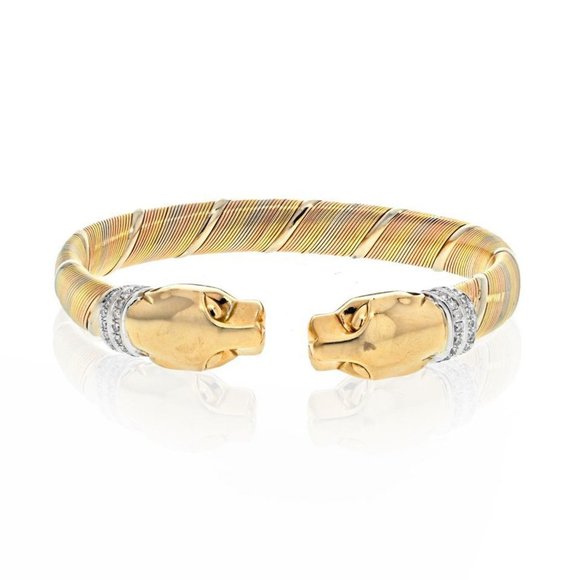 Cartier Jewelry - Cartier Panthere De Cartier Diamond Bangle Bracelet 18K Three Tone Gold Size 17